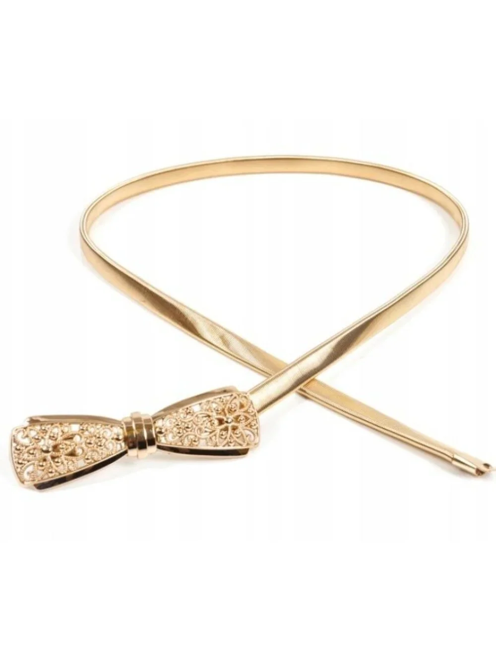 Gold Metal Bow Belt With Skinny Stretchy Waistband